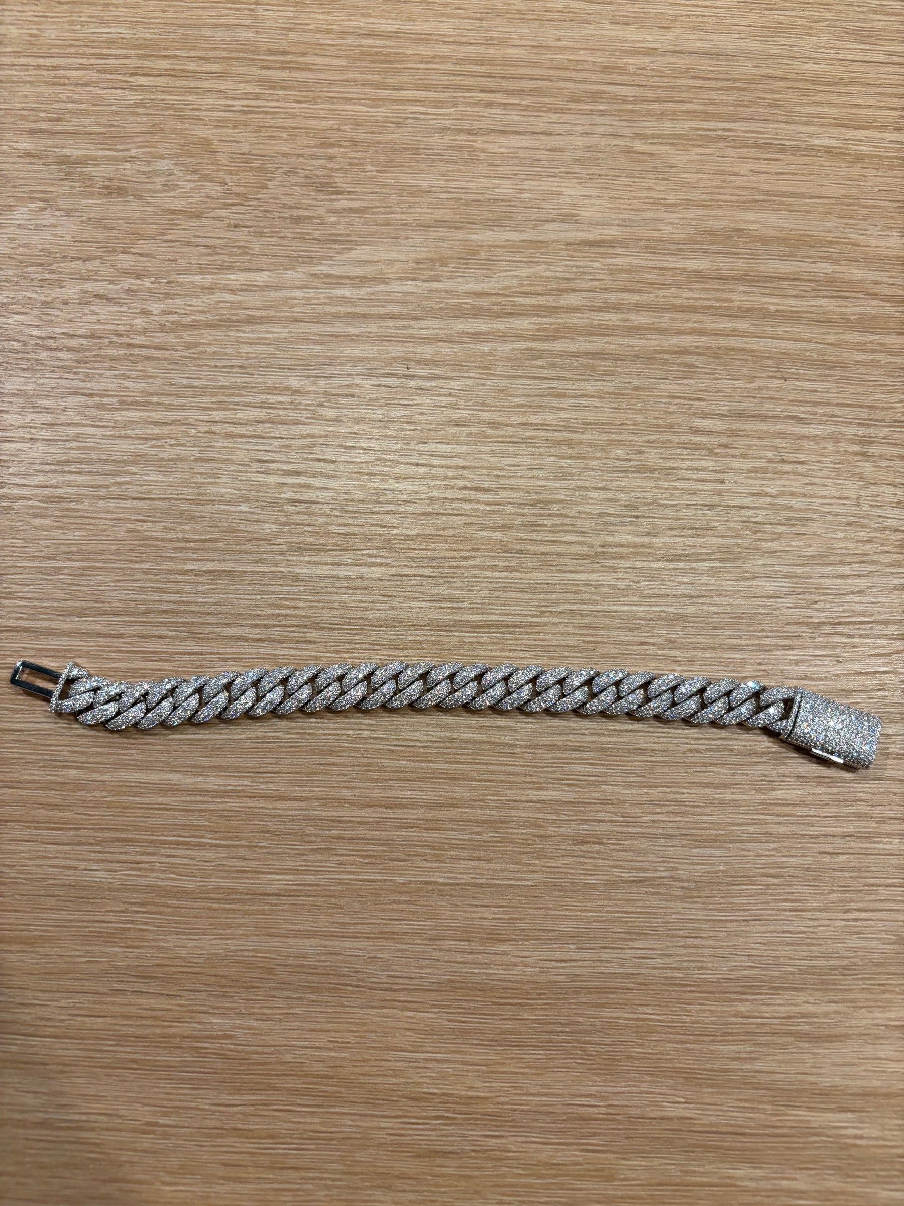 12mm Moissanite Cuban Link Bracelet — Solid S925 Sterling Silver, Iced Out, 8 Inch