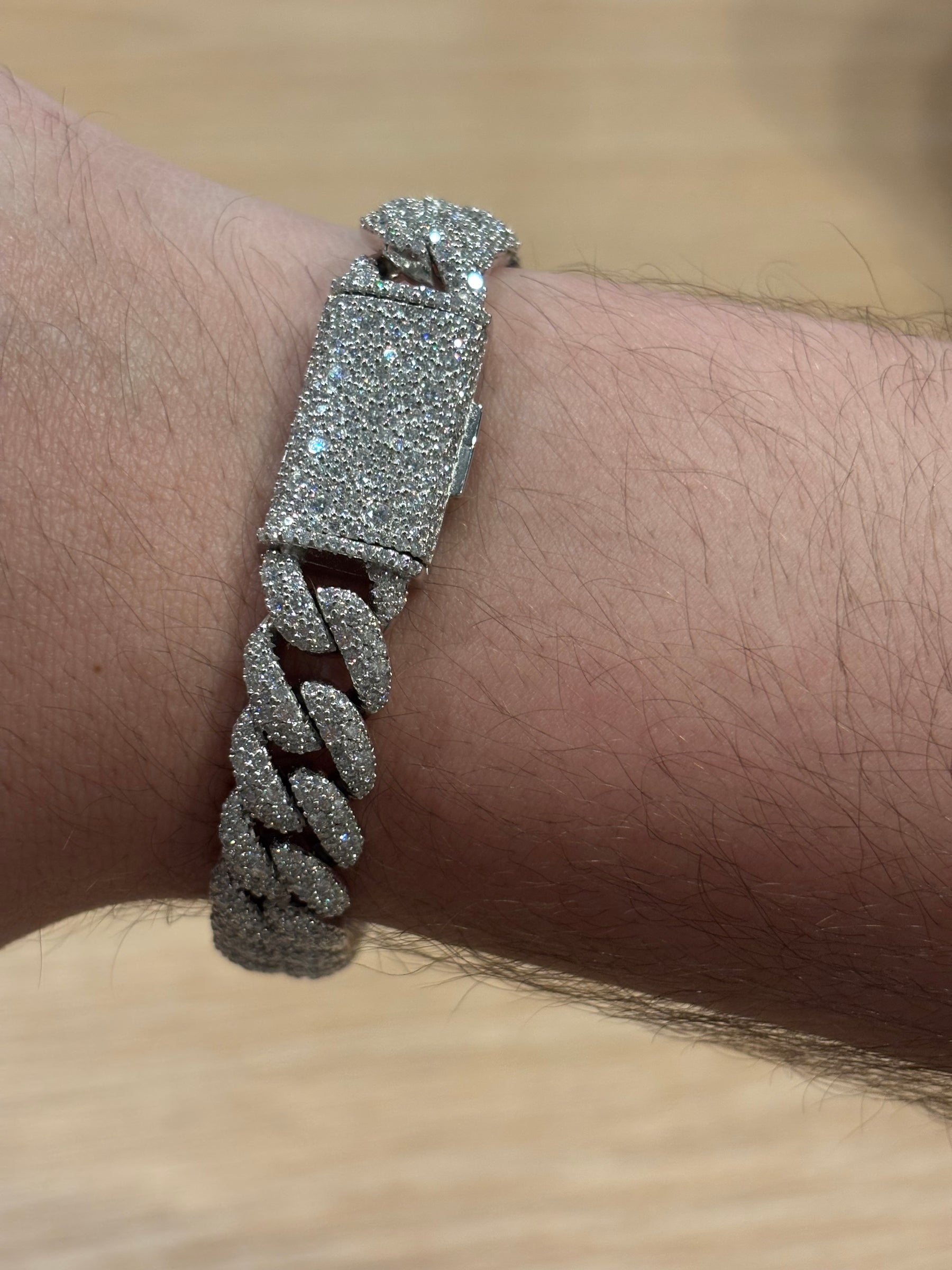 12mm Moissanite Cuban Link Bracelet — Solid S925 Sterling Silver, Iced Out, 8 Inch