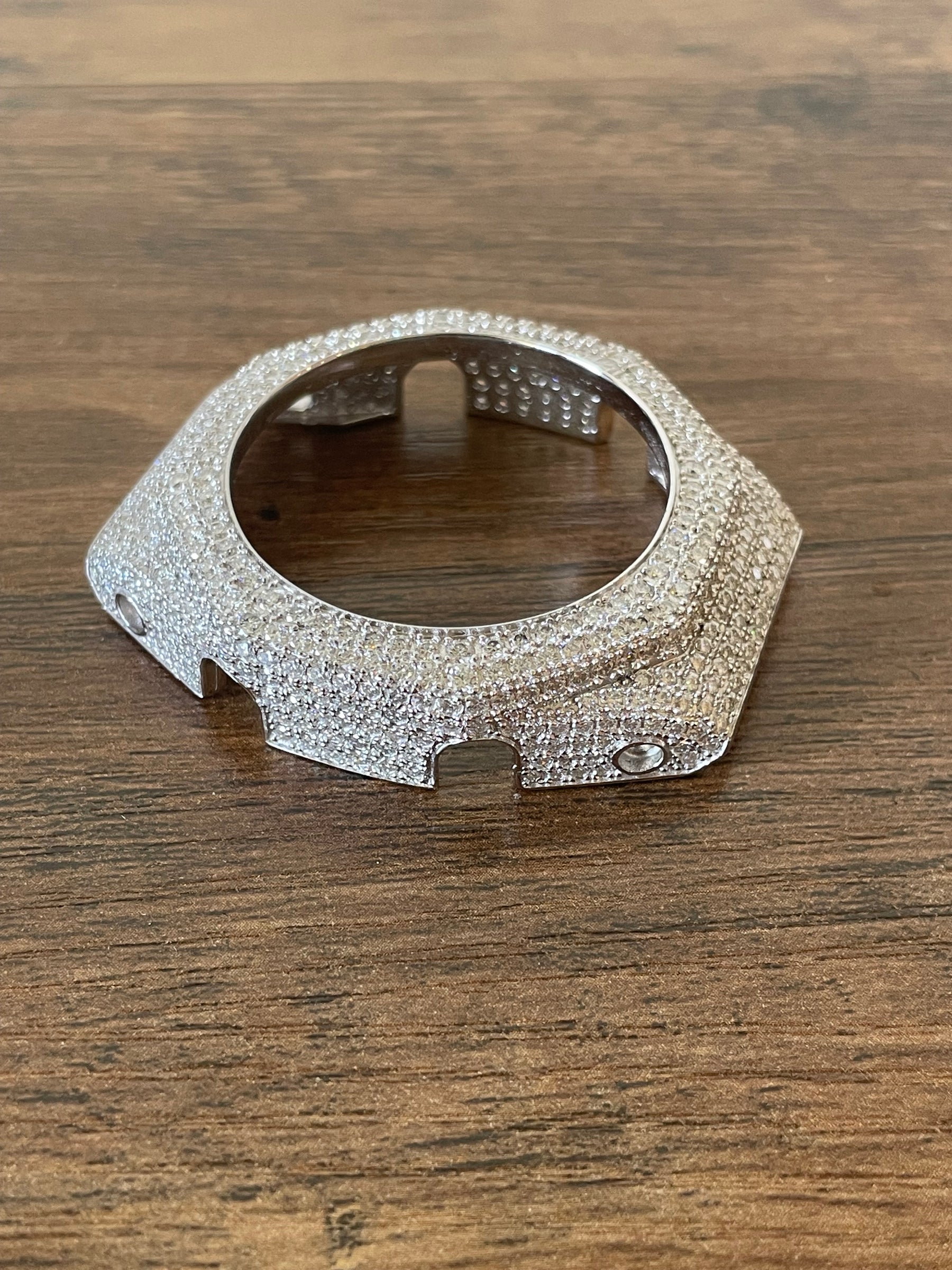 Silver pavé moissanite G-Shock GA-2100 watch cover, side view
